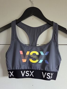 Victoria's Secret VSX Sport Gray Racerback Sports Bra S Polyester Elastane